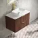 Cadiz Fluted Apex Walnut Wall Hung Drawer Vanity with Marble Top 800mm (Excludes Basin) - Brushed Brass Accents