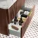 Cadiz Fluted Apex Walnut Wall Hung Drawer Vanity with Marble Top & Marin Basin 800mm - Brushed Brass Accents