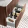 Cadiz Fluted Apex Walnut Wall Hung Drawer Vanity with Marble Top & Nevis Basin 800mm - Brushed Brass Accents