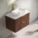 Cadiz Fluted Apex Walnut Wall Hung Drawer Vanity with Marble Top & Reno Basin 800mm - Brushed Brass Accents