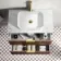 Cadiz Fluted Apex Walnut Wall Hung Drawer Vanity with Marble Top & Reno Basin 800mm - Brushed Brass Accents