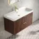 Cadiz Fluted Apex Walnut Wall Hung Basin Drawer Vanity 1000mm - Brushed Brass Accents