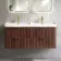 Cadiz Fluted Apex Walnut Wall Hung Double Basin Drawer Vanity 1200mm - Brushed Brass Accents