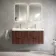 Cadiz Fluted Apex Walnut Wall Hung Double Basin Drawer Vanity 1200mm - Brushed Brass Accents