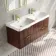 Cadiz Fluted Apex Walnut Wall Hung Double Basin Drawer Vanity 1200mm - Brushed Brass Accents