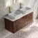 Cadiz Fluted Apex Walnut Double Wall Hung Drawer Vanity with Marble Top 1200mm (Excludes Basin) - Brushed Brass Accents