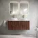 Cadiz Fluted Apex Walnut Double Wall Hung Drawer Vanity with Marble Top & Nevis Basin 1200mm - Brushed Brass Accents