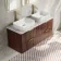 Cadiz Fluted Apex Walnut Double Wall Hung Drawer Vanity with Marble Top & Reno Basin 1200mm - Brushed Brass Accents