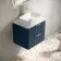 Cadiz Fluted Navy Blue Wall Hung Drawer Vanity with Marble Top 600mm (Excludes Basin) - Chrome Handles