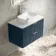Cadiz Fluted Navy Blue Wall Hung Drawer Vanity with Marble Top 800mm (Excludes Basin) - Chrome Handles