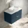 Cadiz Fluted Navy Blue Wall Hung Drawer Vanity with Marble Top & Reno Basin 800mm - Chrome Handles
