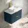 Cadiz Fluted Navy Blue Wall Hung Drawer Vanity with Marble Top 800mm (Excludes Basin) - Brushed Brass Accents