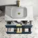 Cadiz Fluted Navy Blue Wall Hung Drawer Vanity with Marble Top 800mm (Excludes Basin) - Brushed Brass Accents