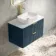 Cadiz Fluted Navy Blue Wall Hung Drawer Vanity with Marble Top & Reno Basin 800mm - Brushed Brass Accents