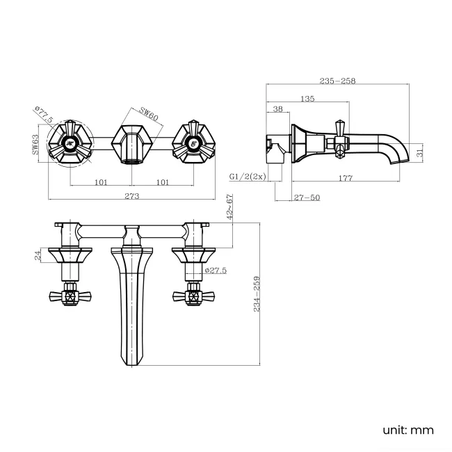 Kenmare Traditional Chrome Wall Mounted Basin Mixer Tap
