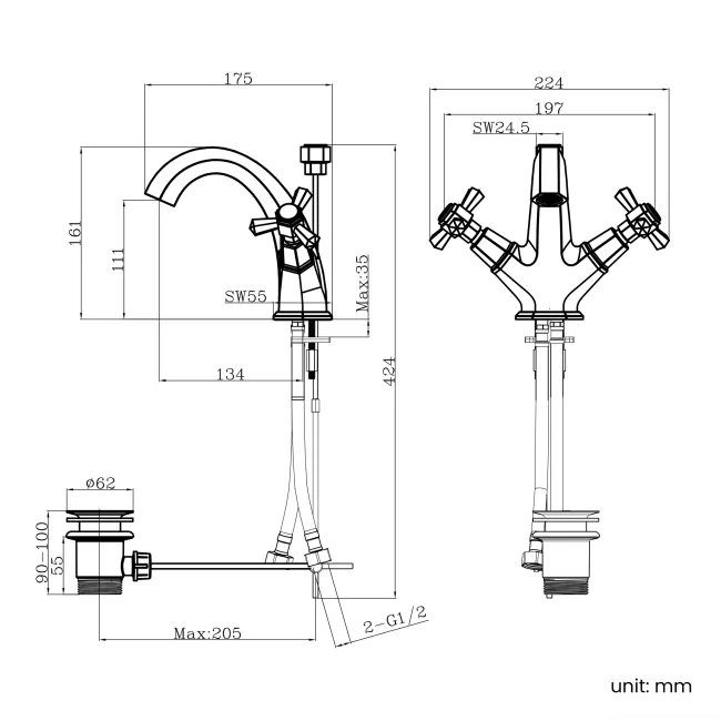 Kenmare Traditional Chrome Basin Mixer Tap & Pop-Up Waste