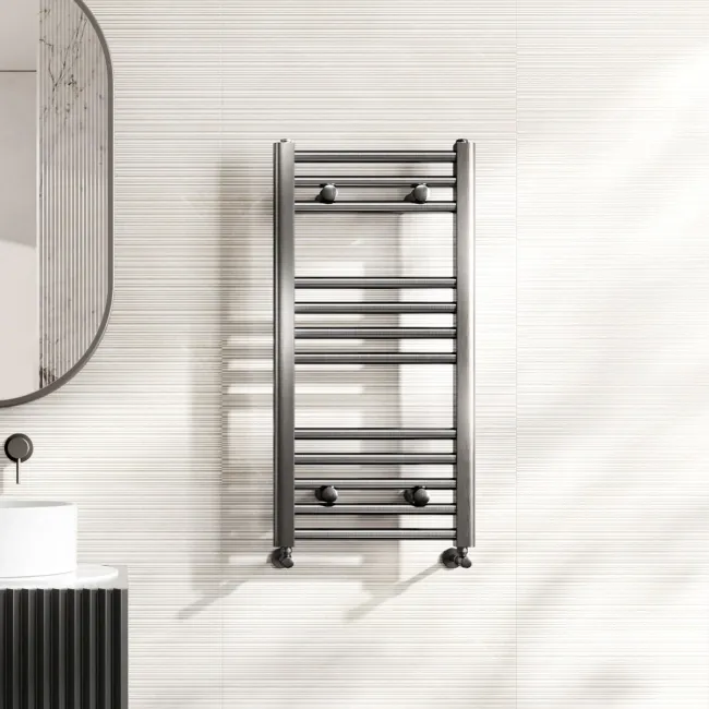 Naples Premium Brushed Gunmetal Straight Heated Towel Rail 800x400mm