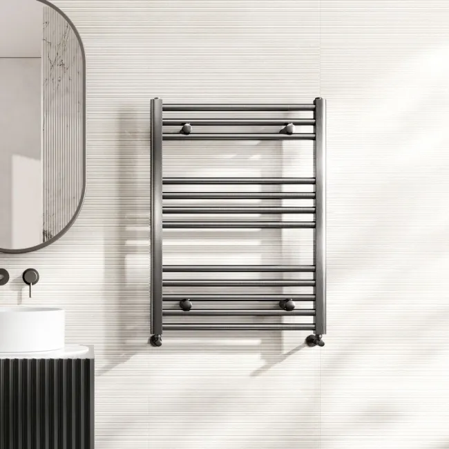Naples Premium Brushed Gunmetal Straight Heated Towel Rail 800x600mm