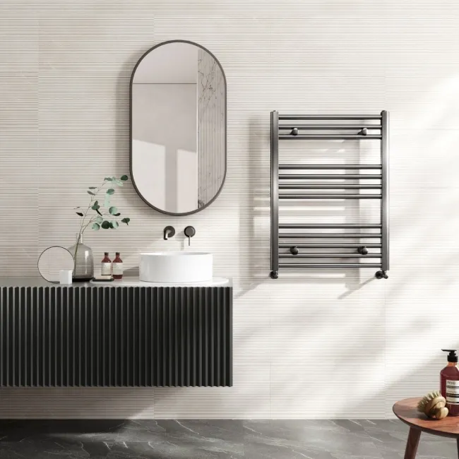 Naples Premium Brushed Gunmetal Straight Heated Towel Rail 800x600mm