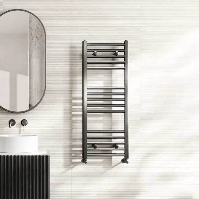 Naples Premium Brushed Gunmetal Straight Heated Towel Rail 1000x400mm