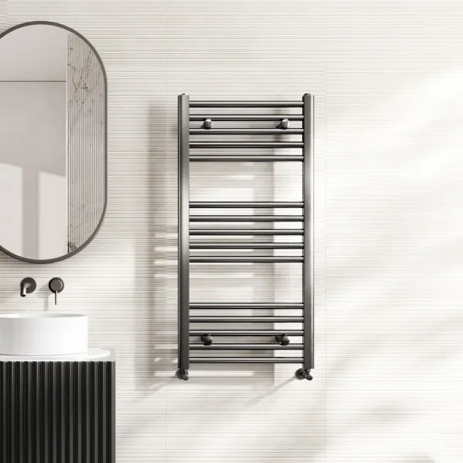 Naples Premium Brushed Gunmetal Straight Heated Towel Rail 1000x500mm