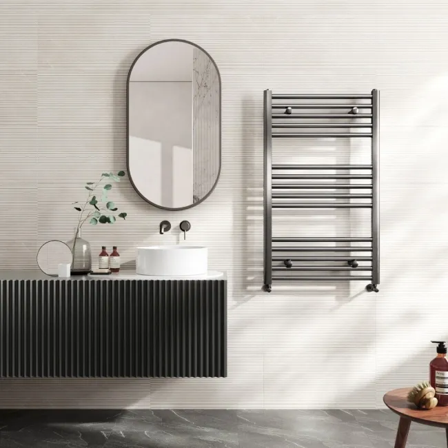 Naples Premium Brushed Gunmetal Straight Heated Towel Rail 1000x600mm