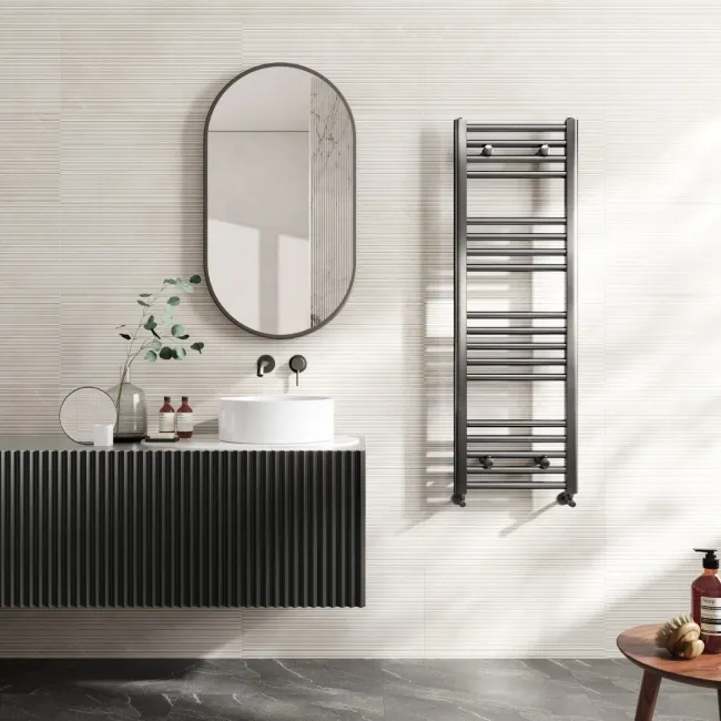 Naples Premium Brushed Gunmetal Straight Heated Towel Rail 1200x400mm