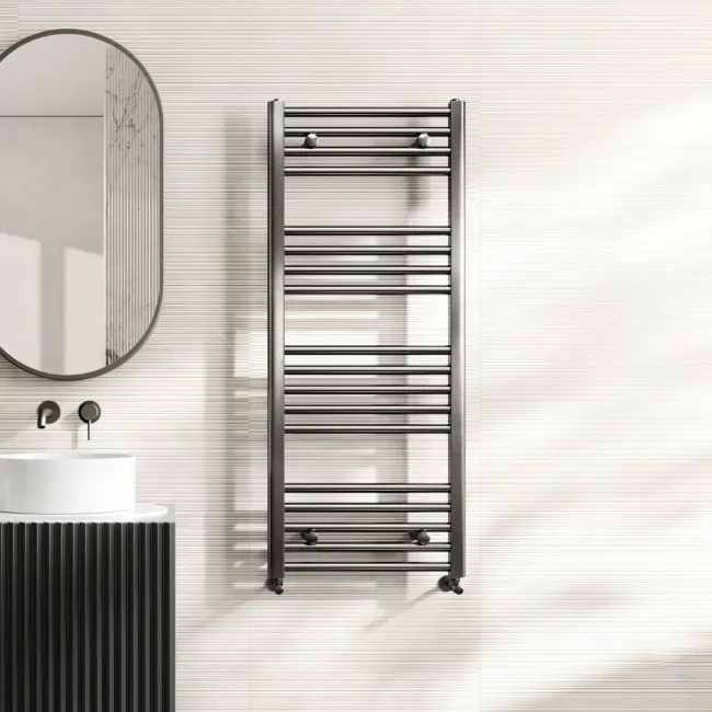 Naples Premium Brushed Gunmetal Straight Heated Towel Rail 1200x500mm