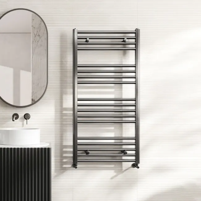 Naples Premium Brushed Gunmetal Straight Heated Towel Rail 1200x600mm