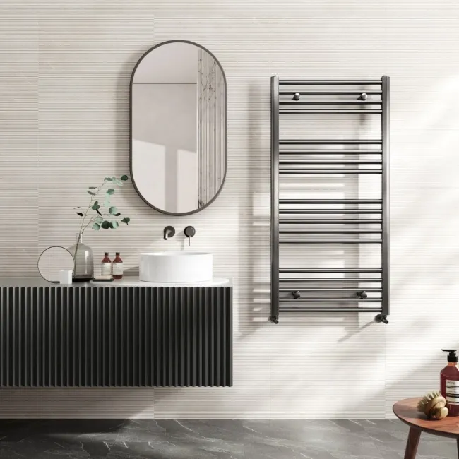 Naples Premium Brushed Gunmetal Straight Heated Towel Rail 1200x600mm