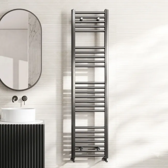 Naples Premium Brushed Gunmetal Straight Heated Towel Rail 1600x400mm