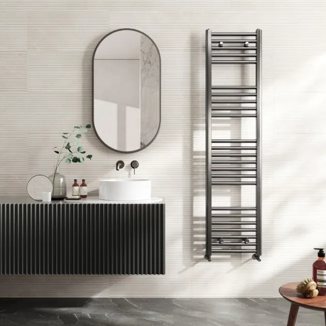 Naples Premium Brushed Gunmetal Straight Heated Towel Rail 1600x400mm