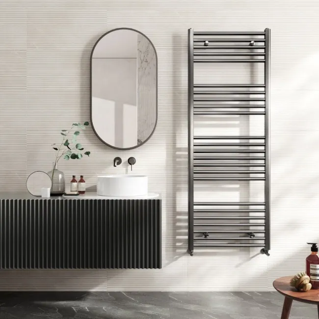 Naples Premium Brushed Gunmetal Straight Heated Towel Rail 1600x600mm