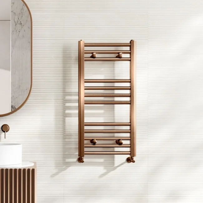 Naples Premium Brushed Copper Straight Heated Towel Rail 800x400mm