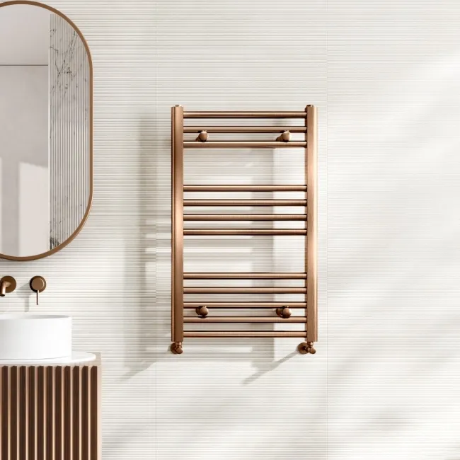 Naples Premium Brushed Copper Straight Heated Towel Rail 800x500mm