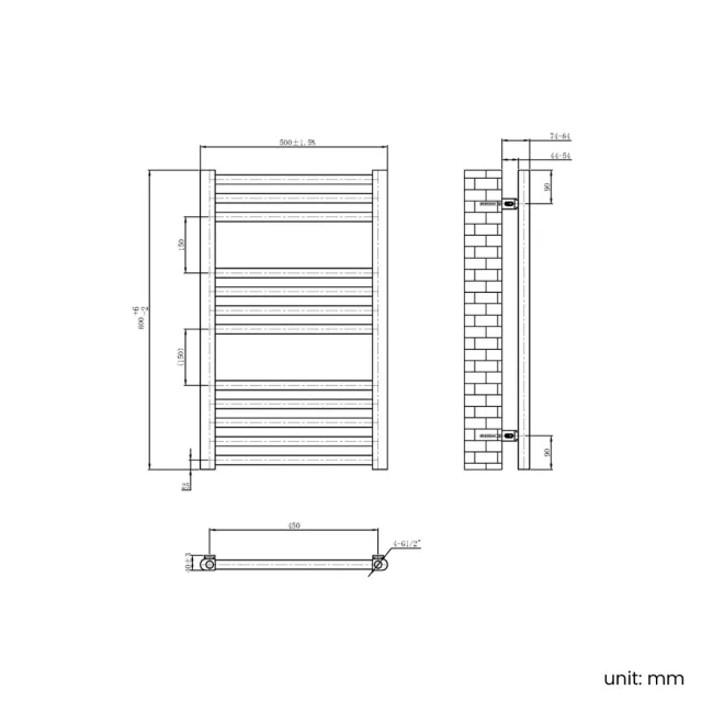 Naples Premium Brushed Copper Straight Heated Towel Rail 800x500mm