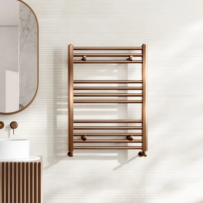 Naples Premium Brushed Copper Straight Heated Towel Rail 800x600mm