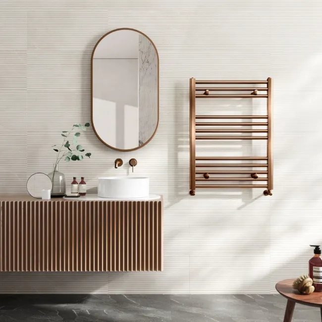 Naples Premium Brushed Copper Straight Heated Towel Rail 800x600mm