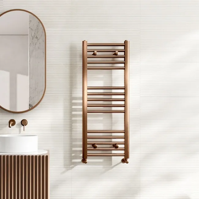 Naples Premium Brushed Copper Straight Heated Towel Rail 1000x400mm