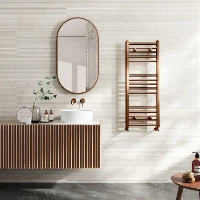 Naples Premium Brushed Copper Straight Heated Towel Rail 1000x400mm