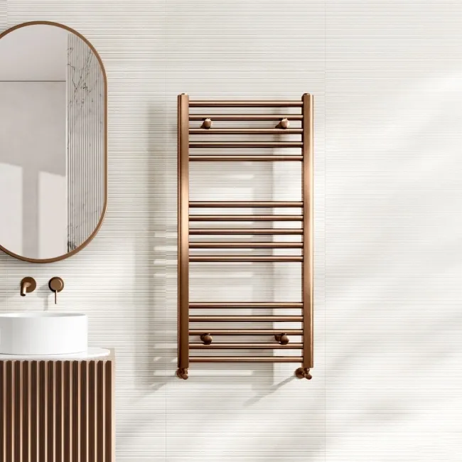Naples Premium Brushed Copper Straight Heated Towel Rail 1000x500mm
