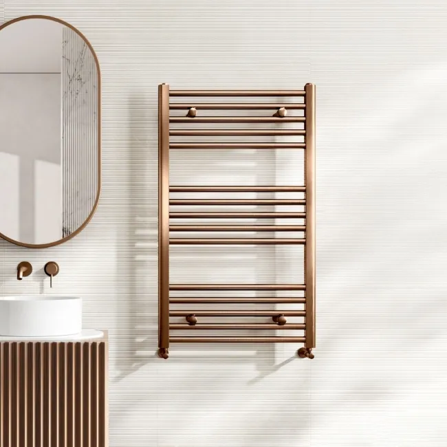 Naples Premium Brushed Copper Straight Heated Towel Rail 1000x600mm