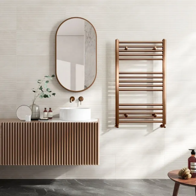 Naples Premium Brushed Copper Straight Heated Towel Rail 1000x600mm