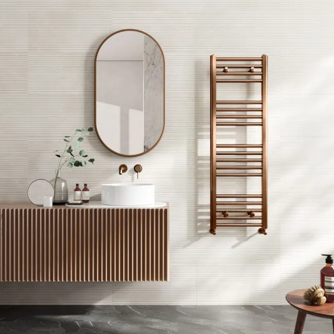 Naples Premium Brushed Copper Straight Heated Towel Rail 1200x400mm