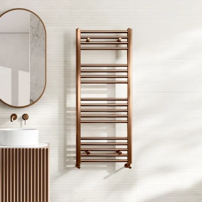 Naples Premium Brushed Copper Straight Heated Towel Rail 1200x500mm