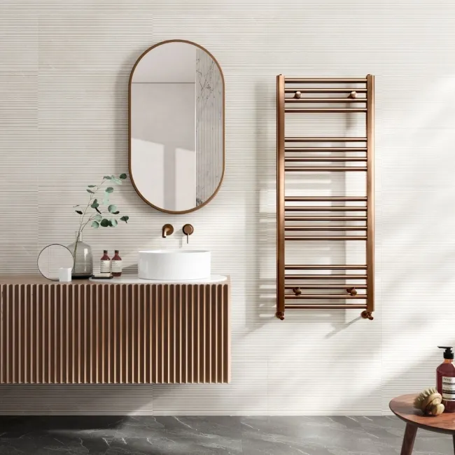 Naples Premium Brushed Copper Straight Heated Towel Rail 1200x500mm