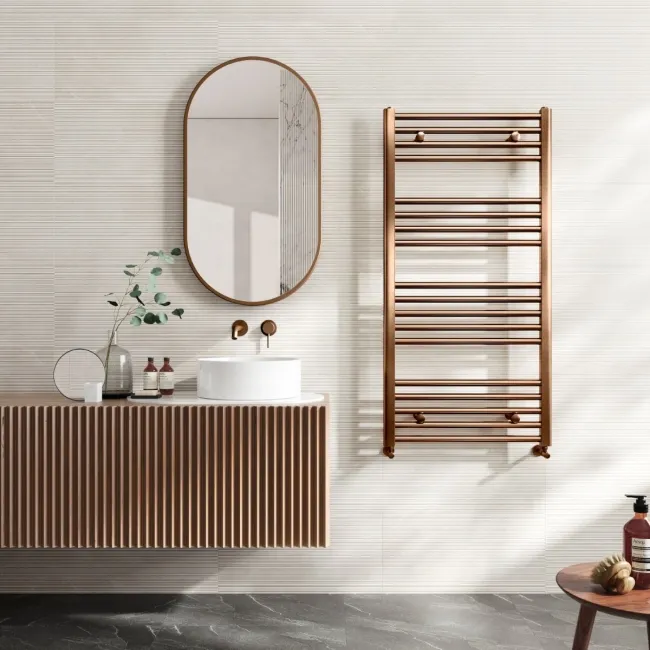 Naples Premium Brushed Copper Straight Heated Towel Rail 1200x600mm