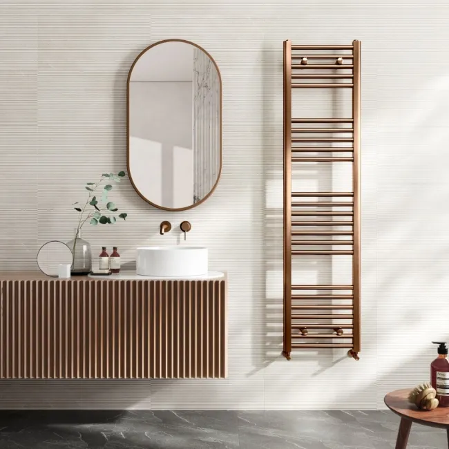Naples Premium Brushed Copper Straight Heated Towel Rail 1600x400mm