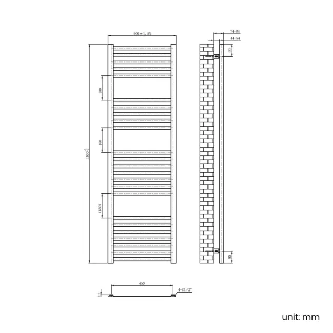 Naples Premium Brushed Copper Straight Heated Towel Rail 1600x500mm