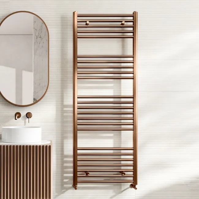 Naples Premium Brushed Copper Straight Heated Towel Rail 1600x600mm